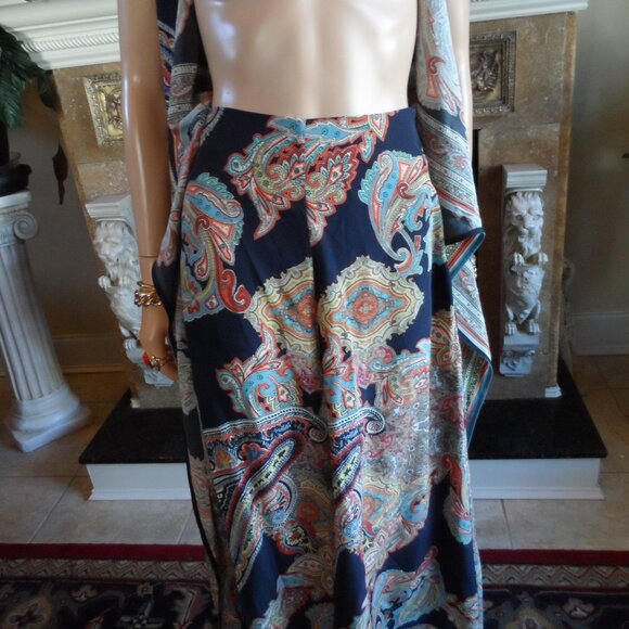 Scalan Theodore 100% Silk Blue Multi Jumpsuit w/Front Wrap Detail Size US 4 - Picture 10 of 16